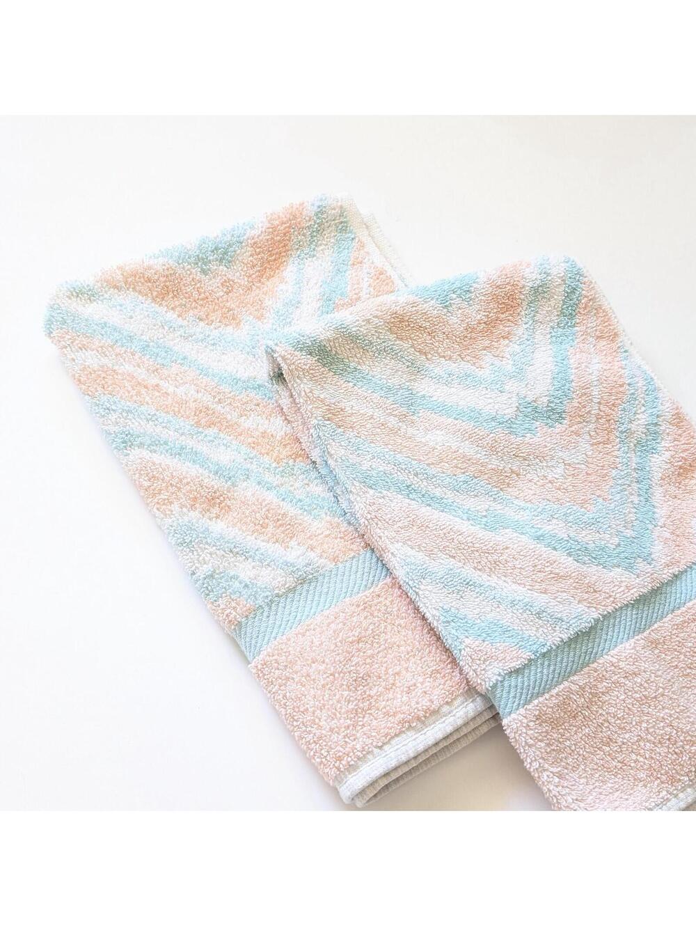 1980s Vintage Hand Towels with Pastel Chevron Pattern